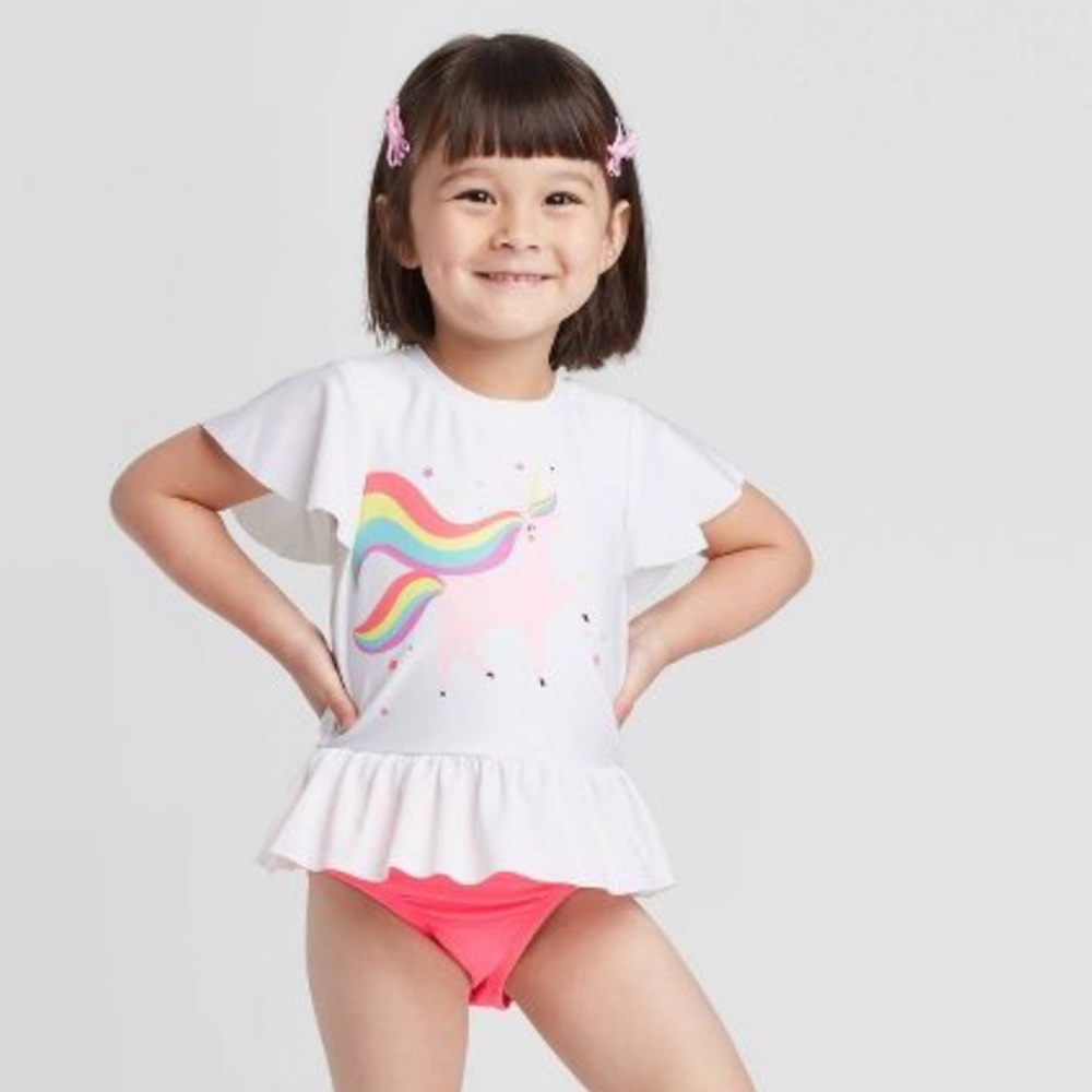 Cat & Jack 2 pc Unicorn Flutter Rash Guard 3T